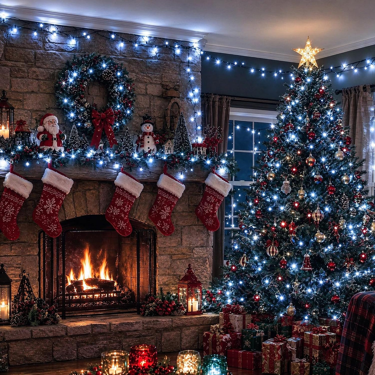 TW SHINE Luces de Navidad blancas, total de 400 luces LED de 132 pi...