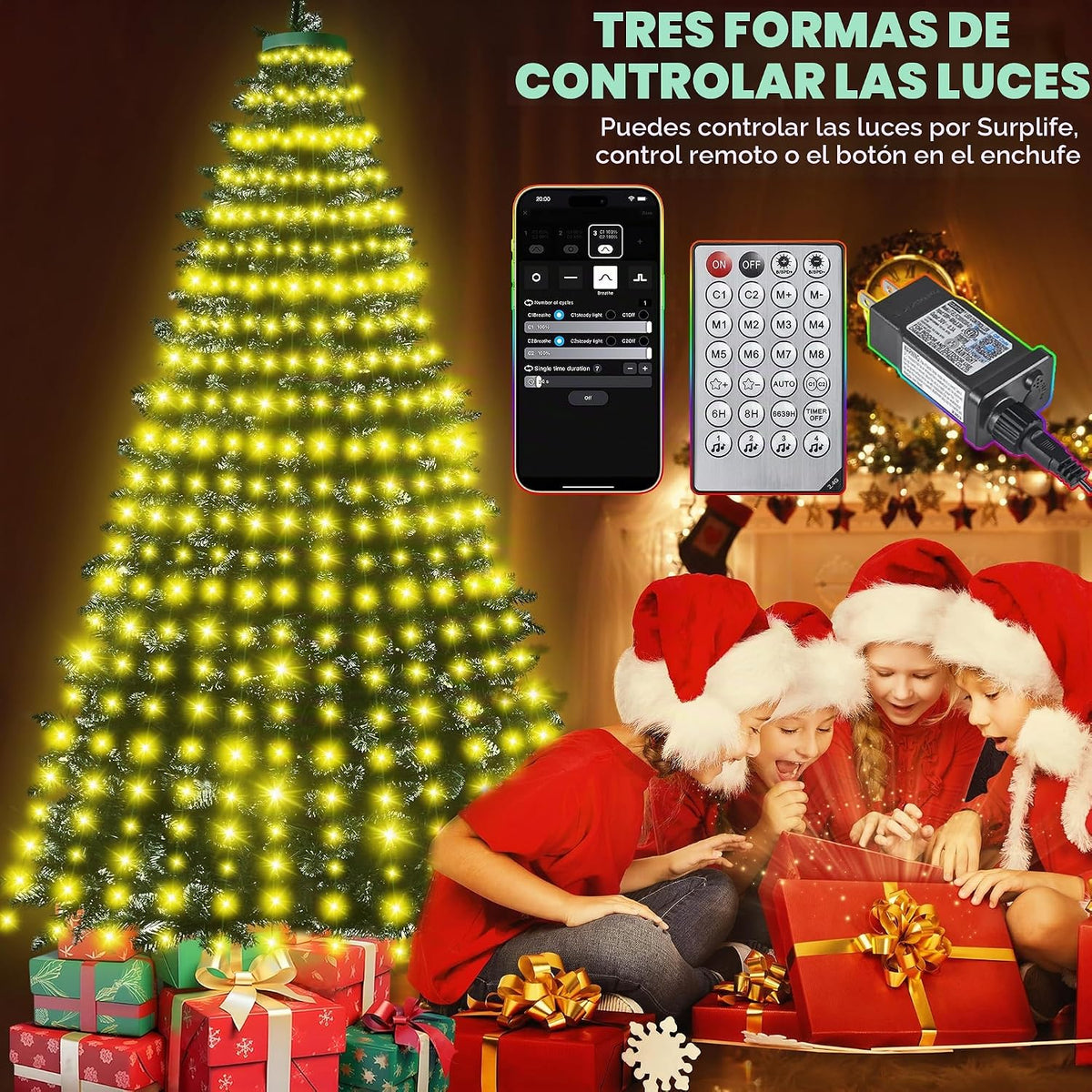 Anillo inteligente con 30 modos de luces para árbol de Navidad para...