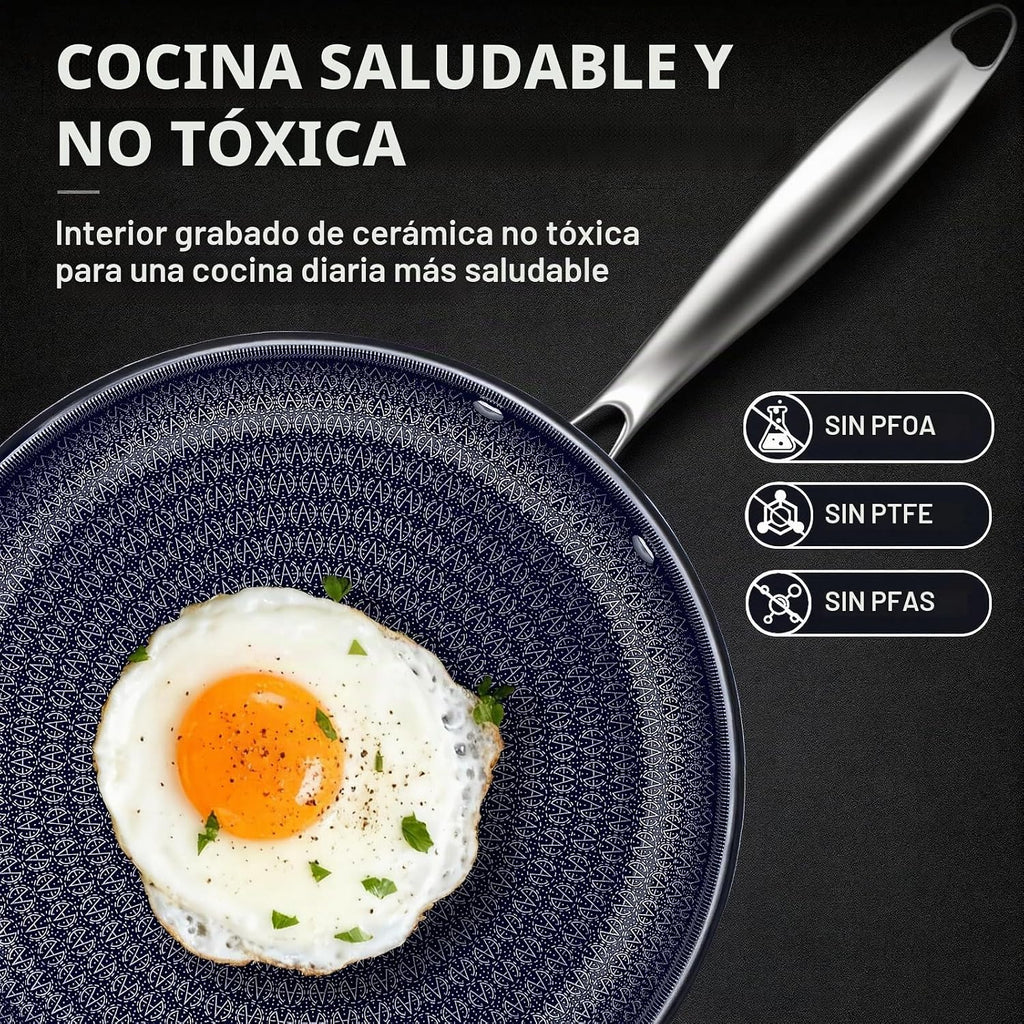 Ammeloo Juego de sartenes híbridas de acero inoxidable de tres capa...