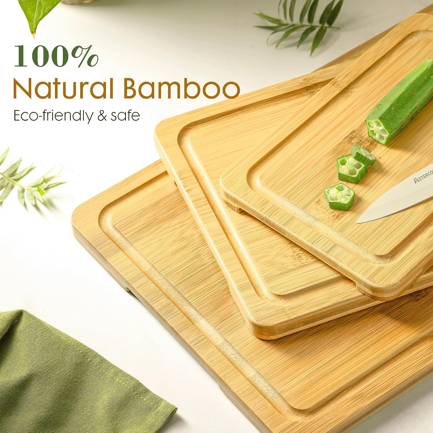 Astercook Nature - Tablas de cortar de bambú para cocina con soport...