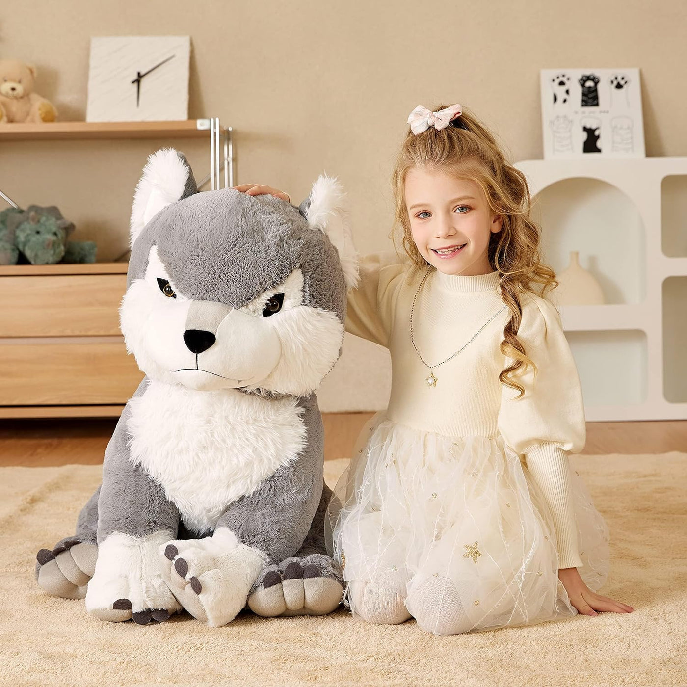 EARTHSOUND Animal de peluche gigante de lobo, juguete de peluche gr...