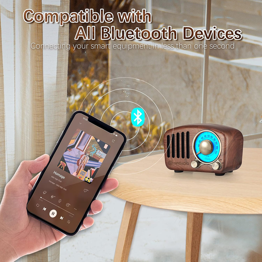 Altavoz Bluetooth retro Greadio, altavoz de radio vintage de madera...