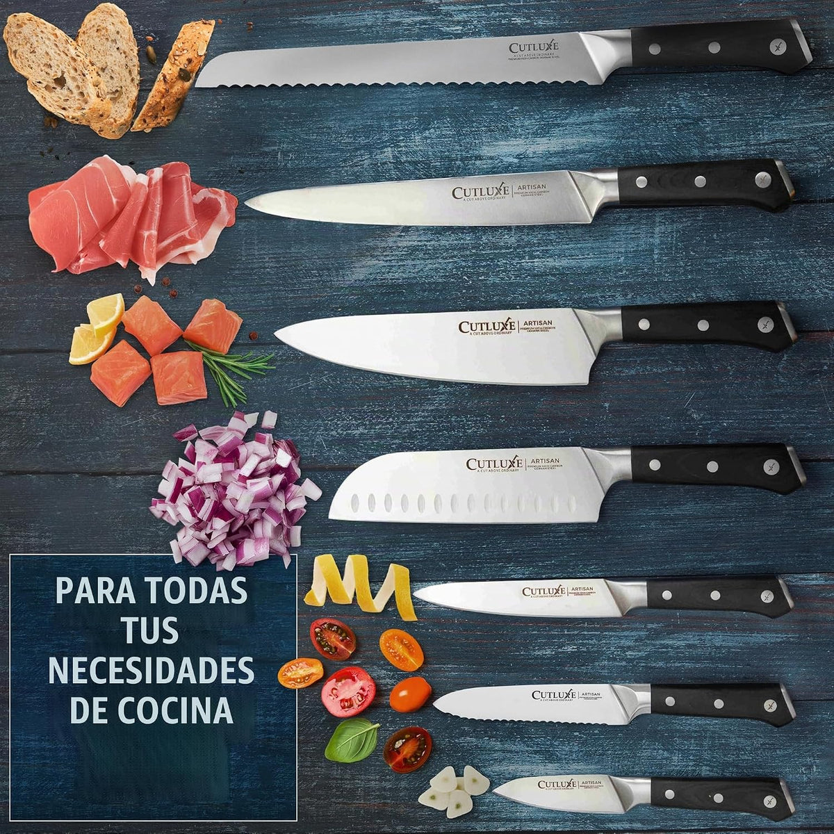 Cutluxe Juego de cuchillos de cocina \u2013 Juego de 8 cuchillos de...