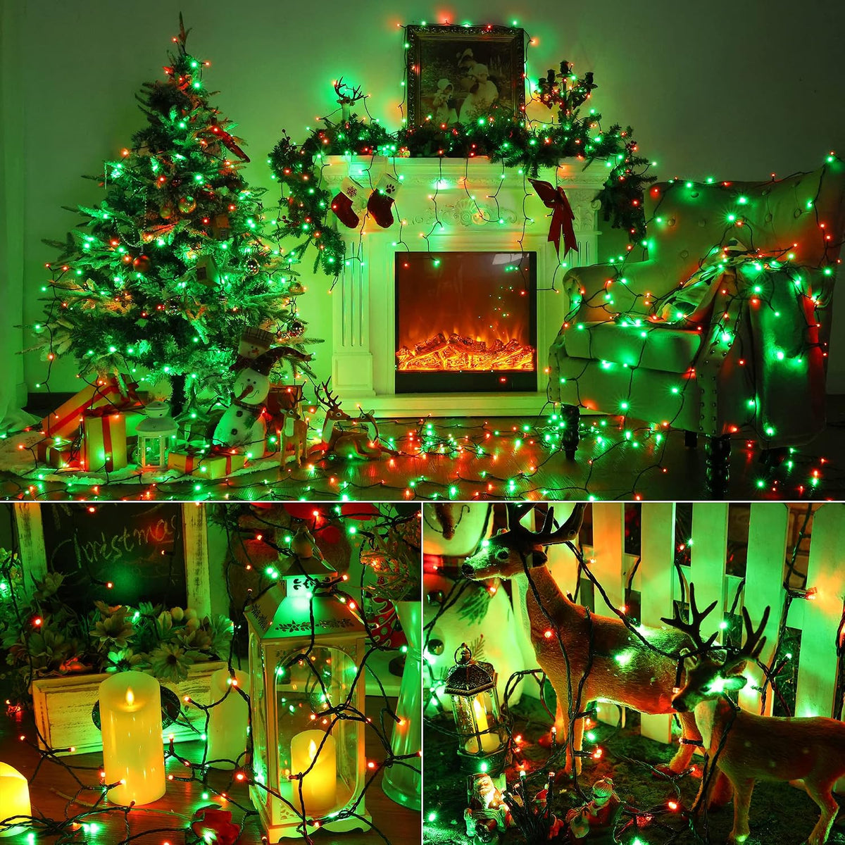 Guirnalda de luces rojas y verdes Brizled, luces navideñas para ext...