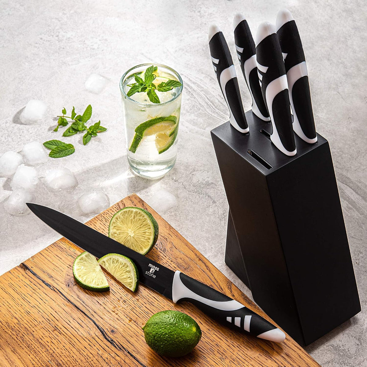 Moss &amp; Stone Juego de cuchillos de cocina de 7 piezas con bloqu...