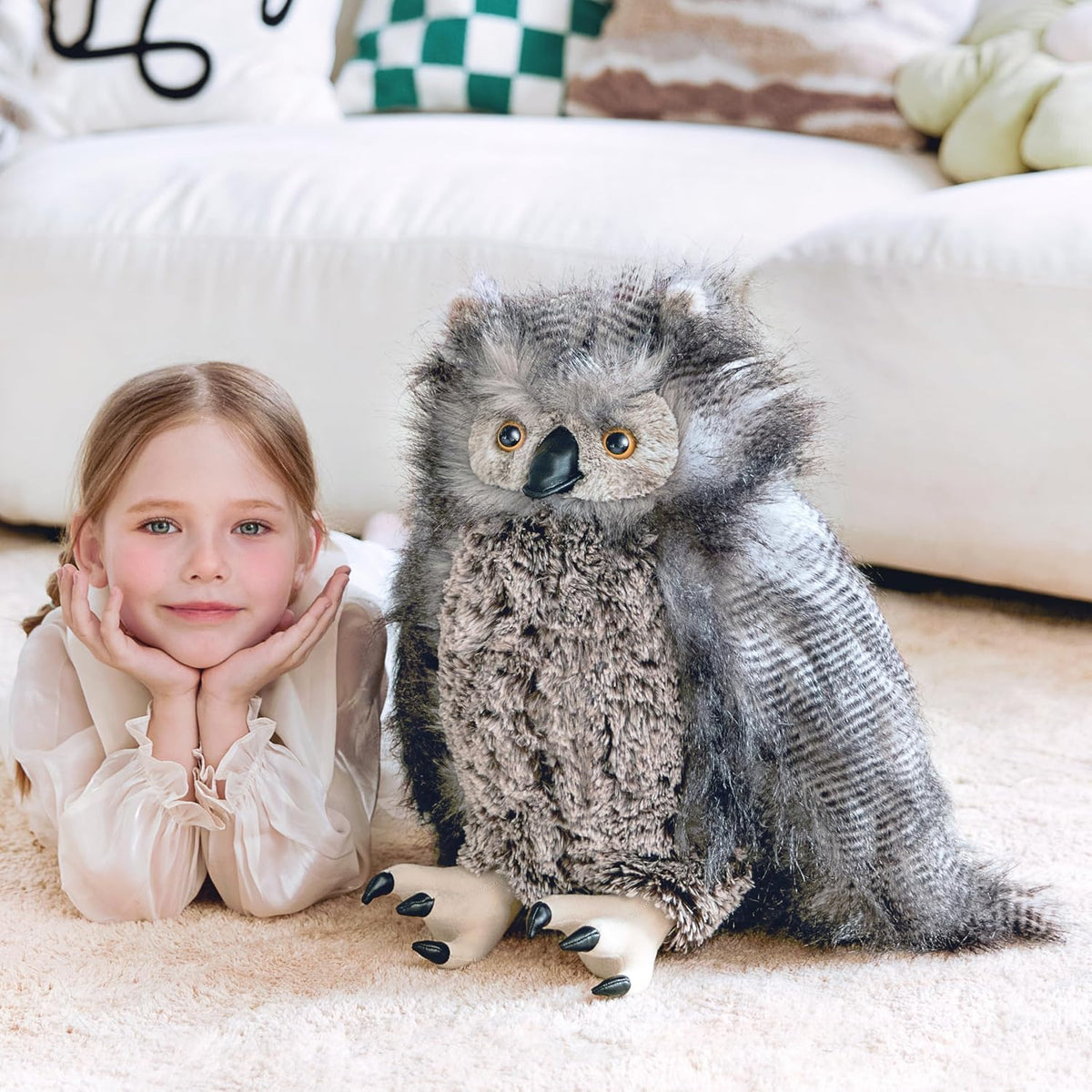 IKASA Juguete de peluche realista de búho gigante, 17 pulgadas, gra...