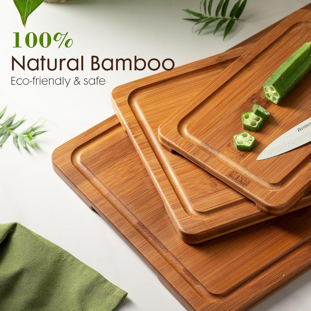 Astercook Tablas de cortar de bambú carbonizado profundo para cocin...