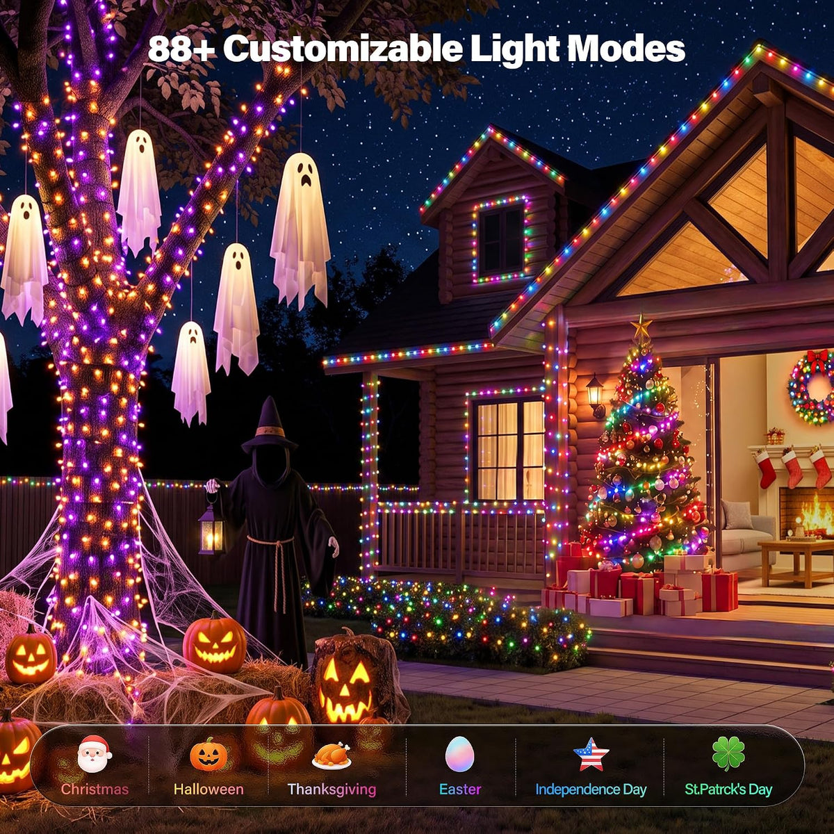 Ollny Luces de Navidad inteligentes, 197 pies 600LED RGBW que cambi...
