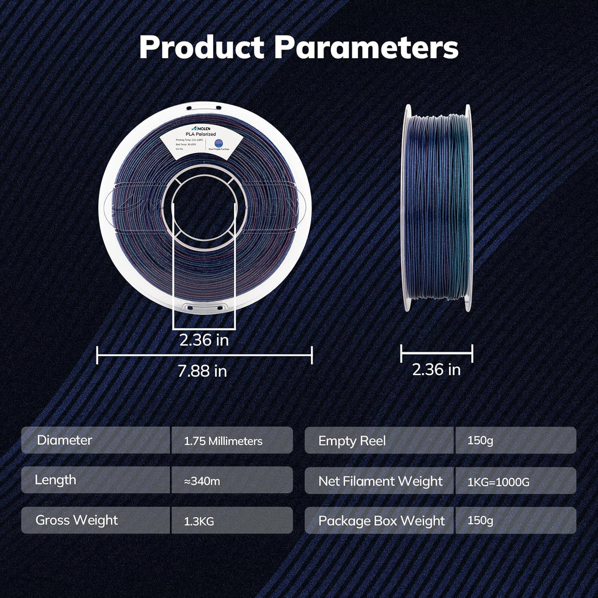 AMOLEN Galaxy Filamento de ácido poliláctico de 0.069 pulgadas +\/-...