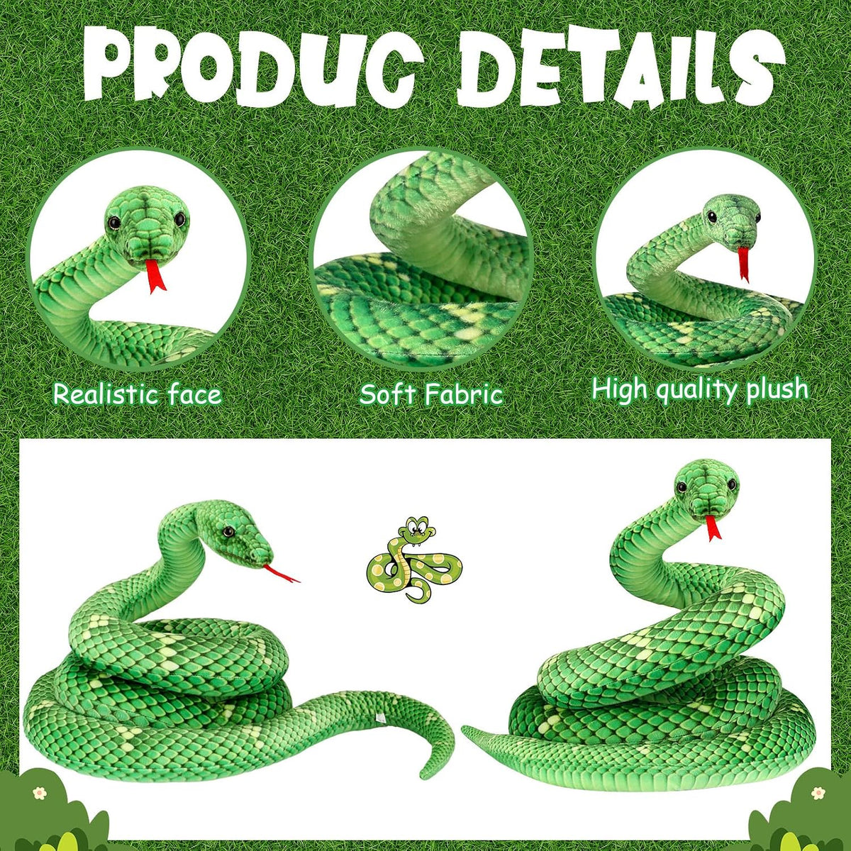 Hiboom Peluche de serpiente gigante de 110 pulgadas (verde) | Anima...