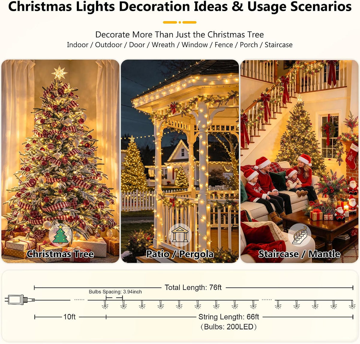 JMEXSUSS - Tira de 200 luces LED de Navidad para interiores y exter...
