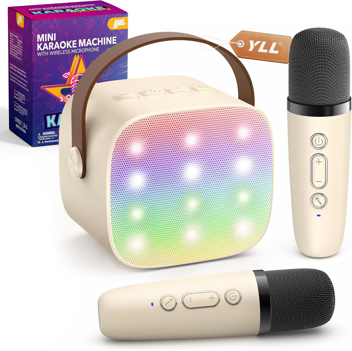 YLL Mini máquina de karaoke con 2 micrófonos inalámbricos, regalos...