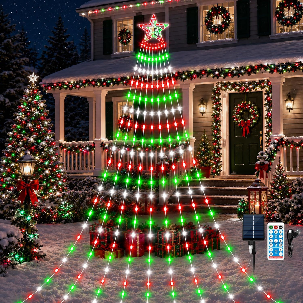 AMIPEPE Luces solares para árbol de Navidad, 18.37 pies 532 LED, ro...
