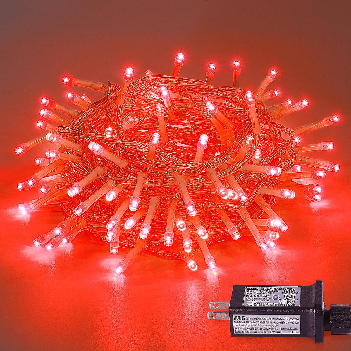 Pellimo 100 luces LED rojas de Navidad, 33 pies enchufables en cade...