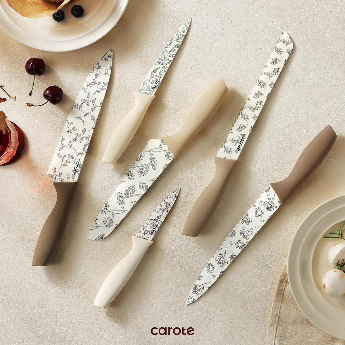 CAROTE Juego de 12 cuchillos de cocina con 6 protectores de cuchill...