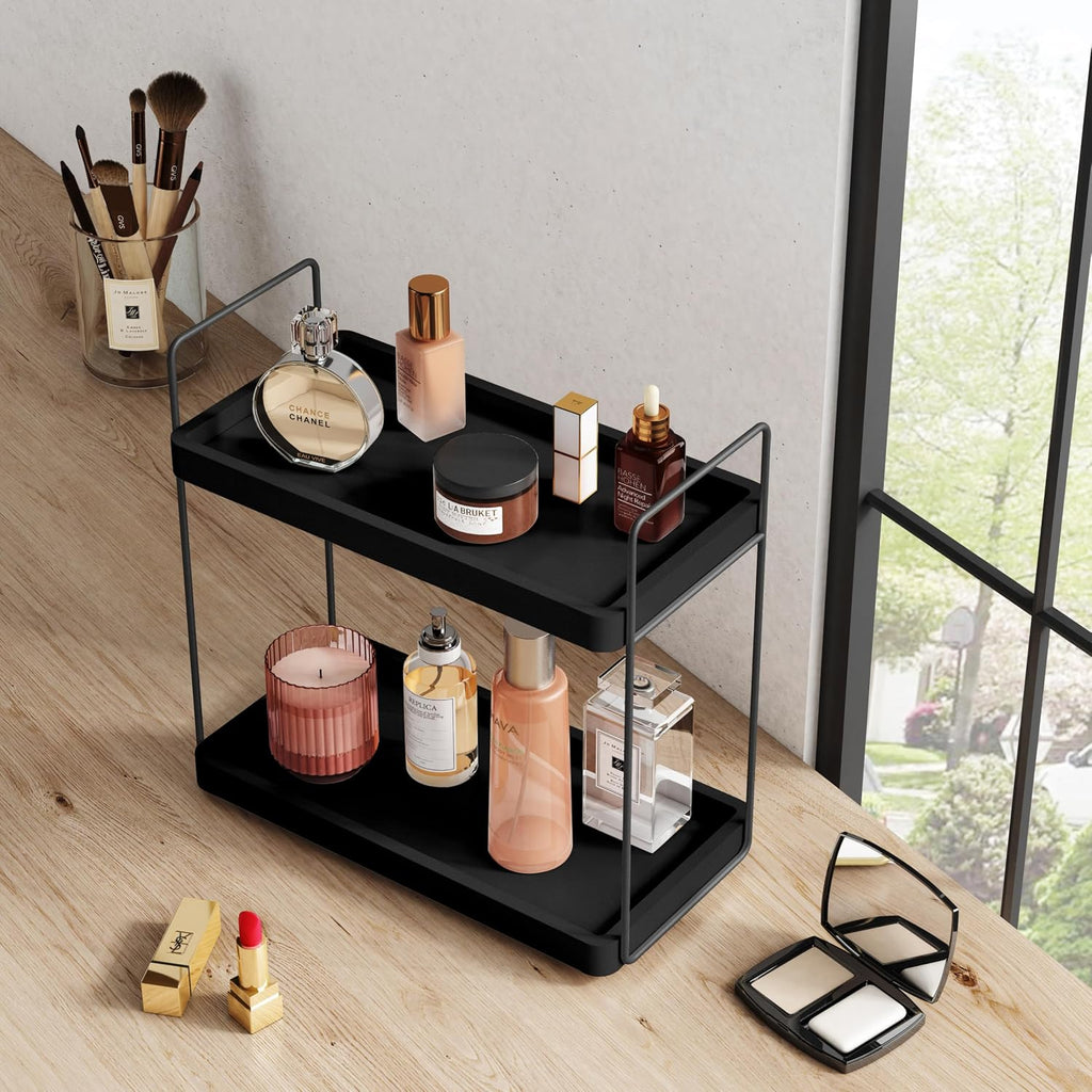 Forbena Organizador de mostrador de baño negro, organizador de baño...