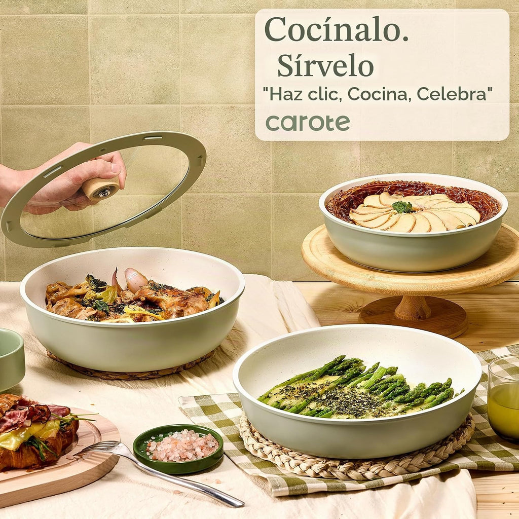CAROTE - Juego de ollas y sartenes antiadherentes, mango desmontabl...