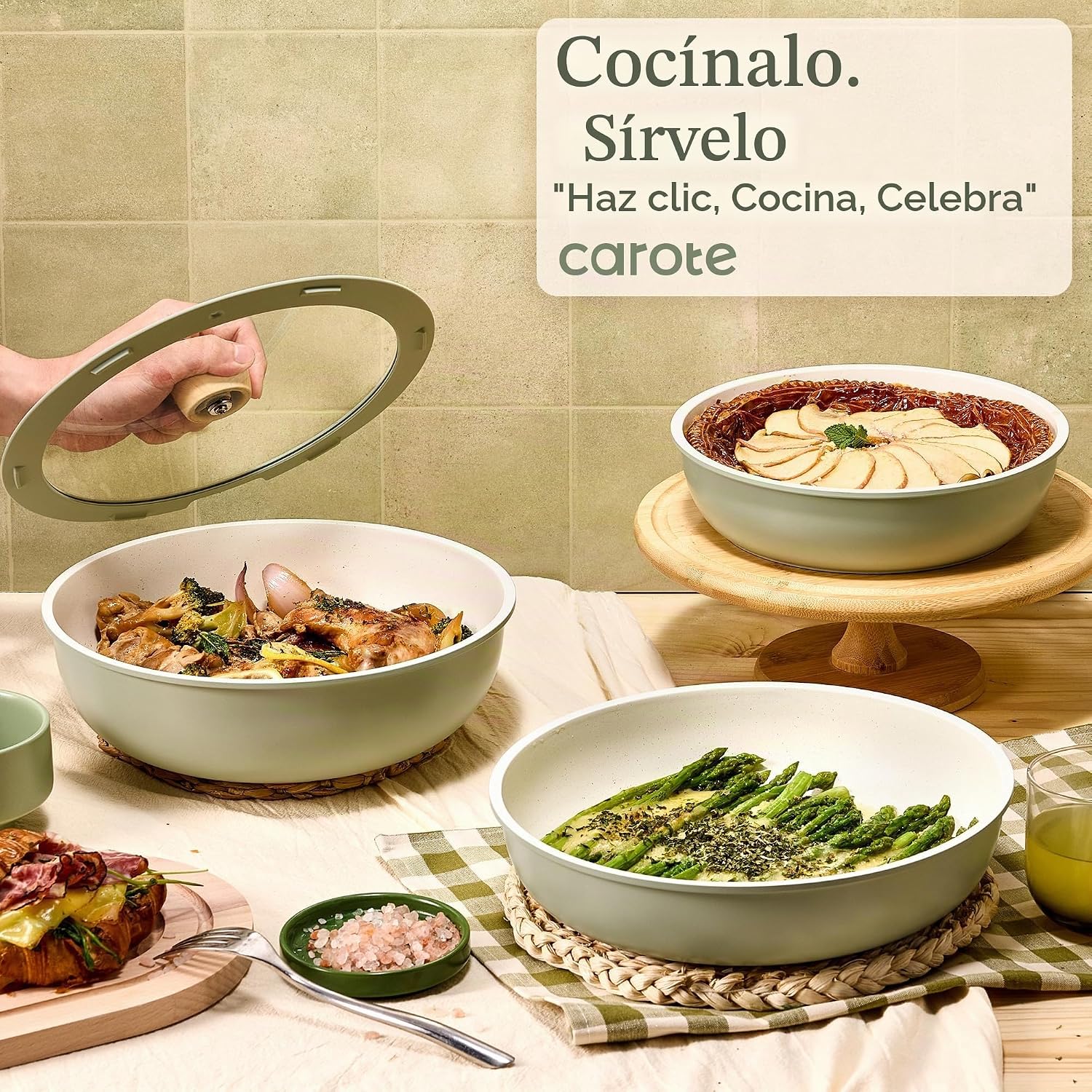 CAROTE - Juego de ollas y sartenes antiadherentes, mango desmontabl...
