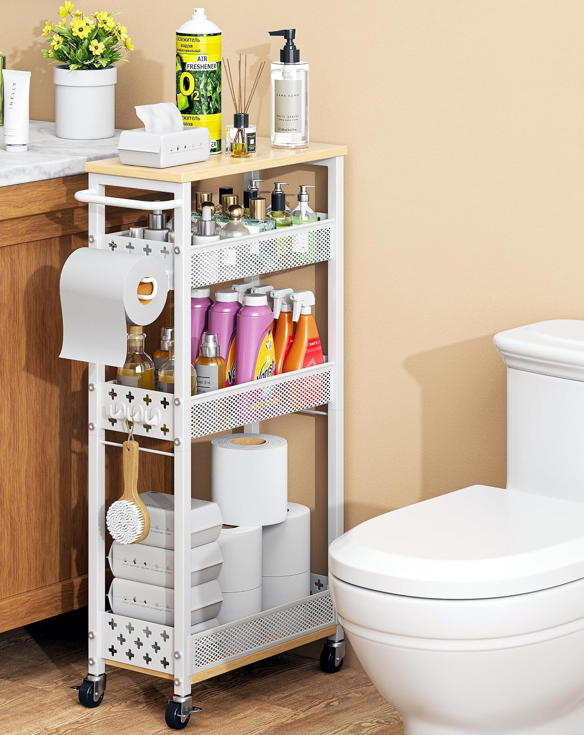 OKZEST Organizadores de baño delgados y carrito de almacenamiento c...