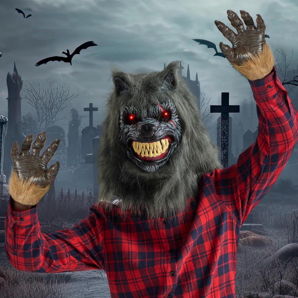 Spooktacular Creations Máscara LED de hombre lobo de Halloween con...