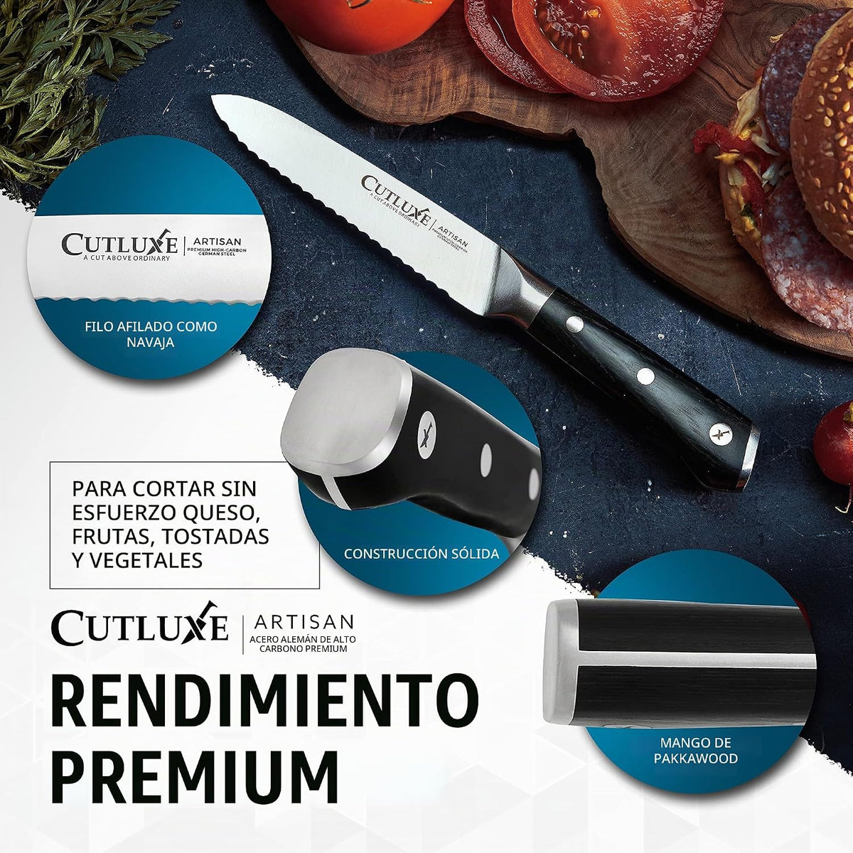 Cutluxe Cuchillo de Utilidad de Cocina \u2013 Hoja Dentada Ultra Af...