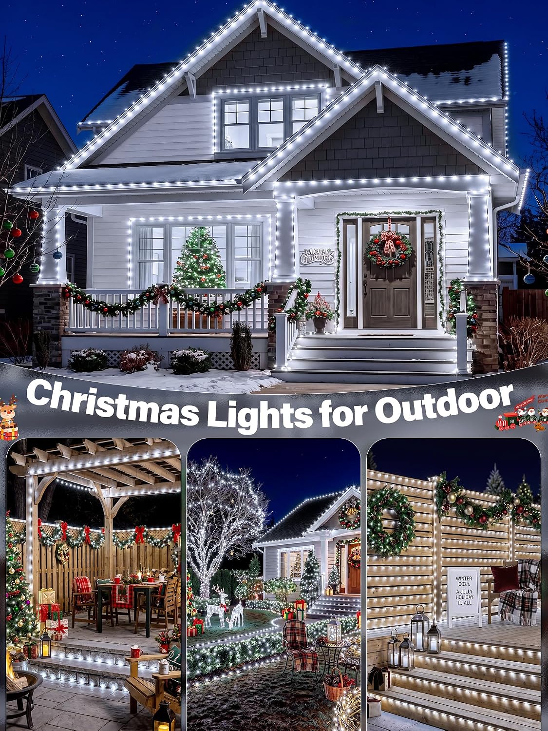 200 luces LED de Navidad de 66 pies IP67 impermeables, blanco frío...