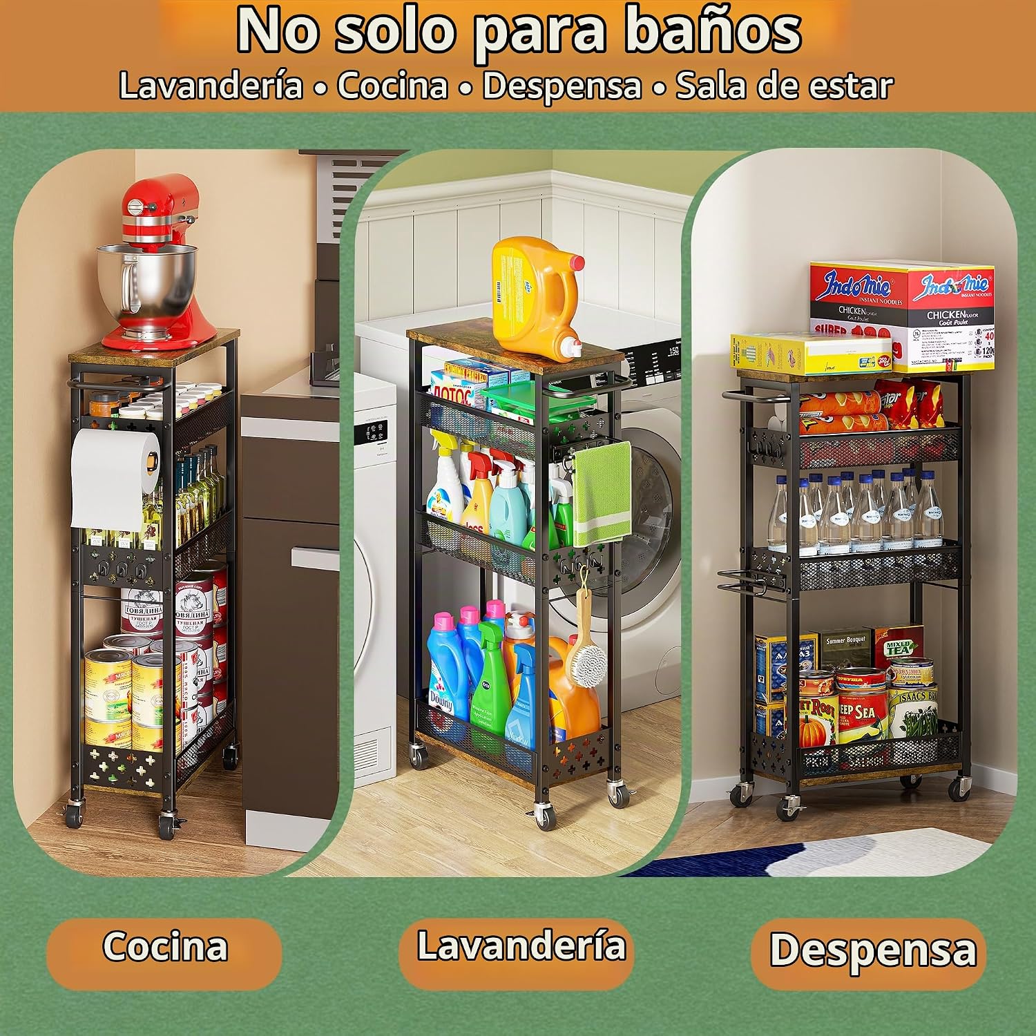OKZEST Organizadores de baño delgados y carrito de almacenamiento c...