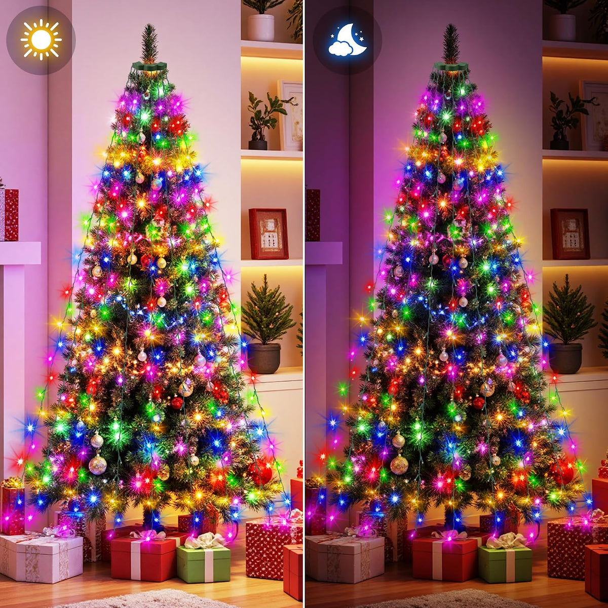 Mlambert Luces de árbol de Navidad, 9.5 pies, 16 líneas, tira de lu...