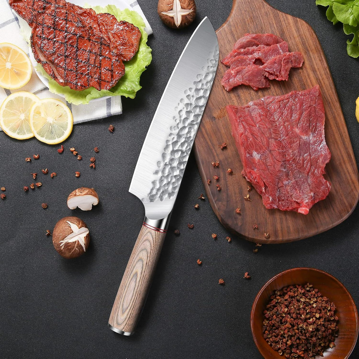 Huusk - Cuchillo de chef japonés para cocina, cuchillo Santoku de a...