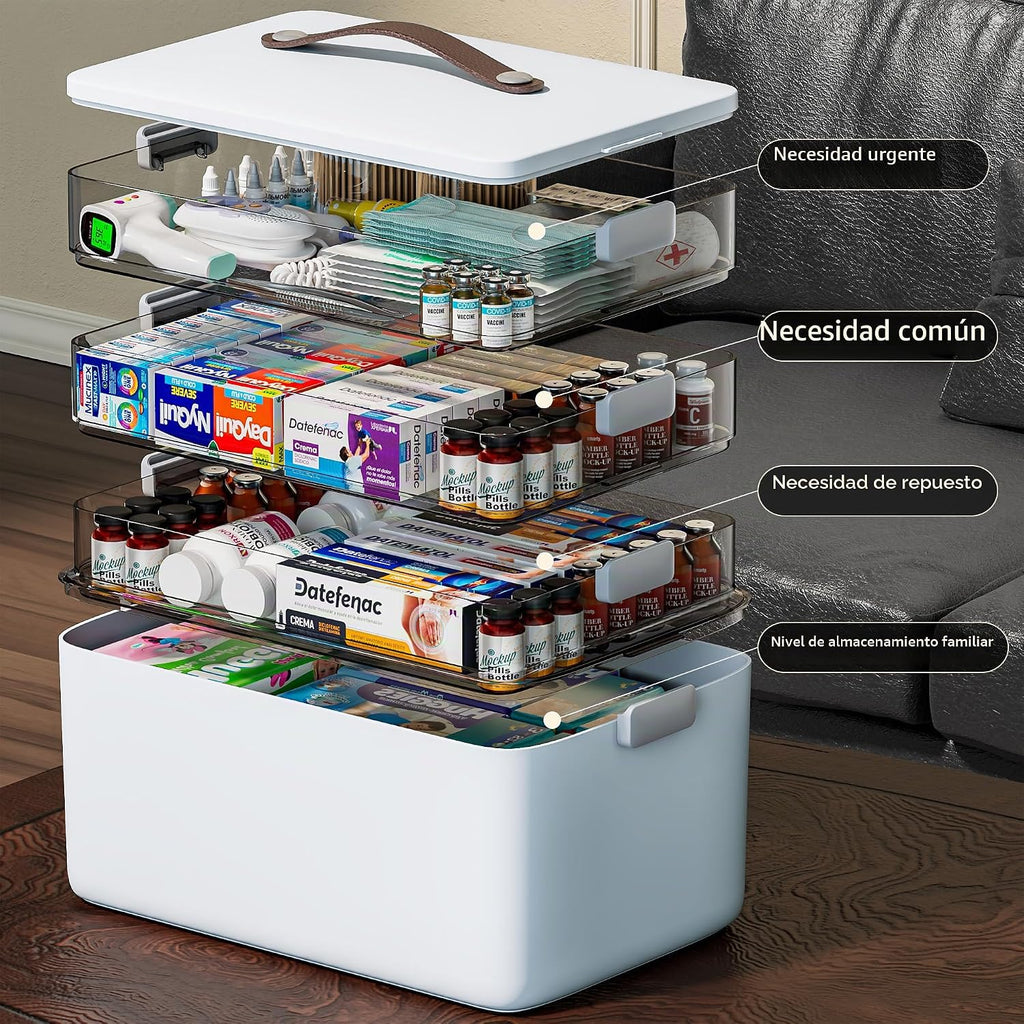 CTIME Organizador de medicamentos XL de 4 niveles \u2013 Botiquín p...