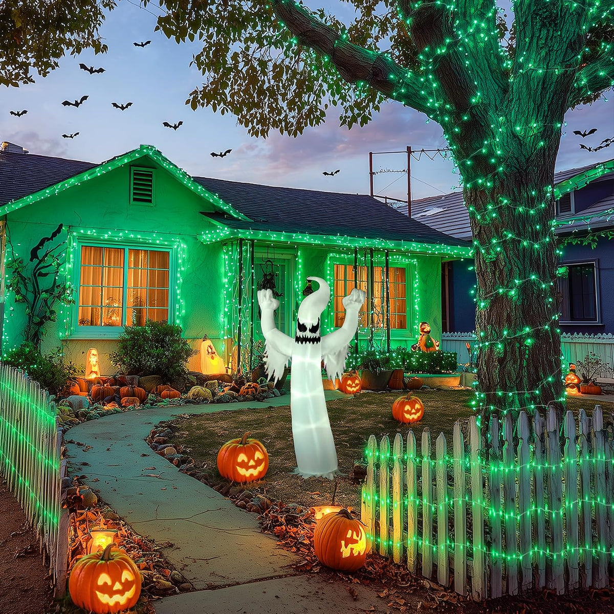 JMEXSUSS 200 luces LED verdes de Halloween para interiores y exteri...