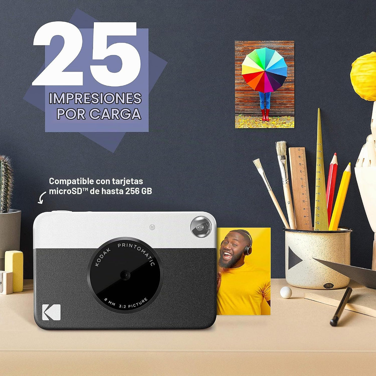 Cámara digital de impresión instantánea Kodak PRINTOMATIC (negra) c...