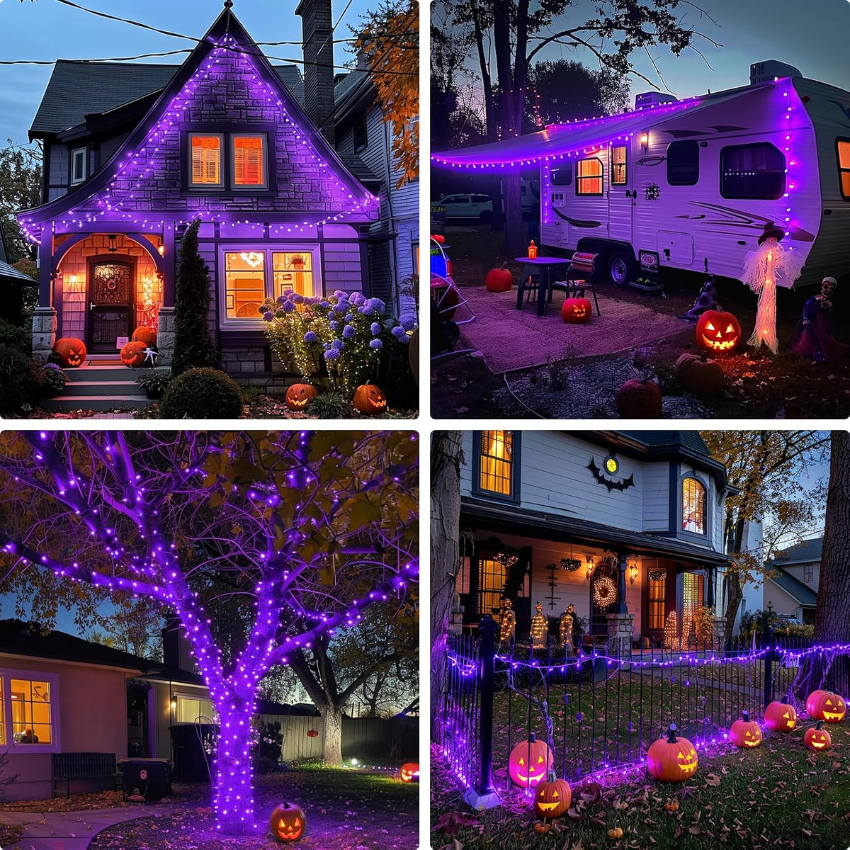 JMEXSUSS 400 luces LED moradas de Halloween al aire libre, luces de...