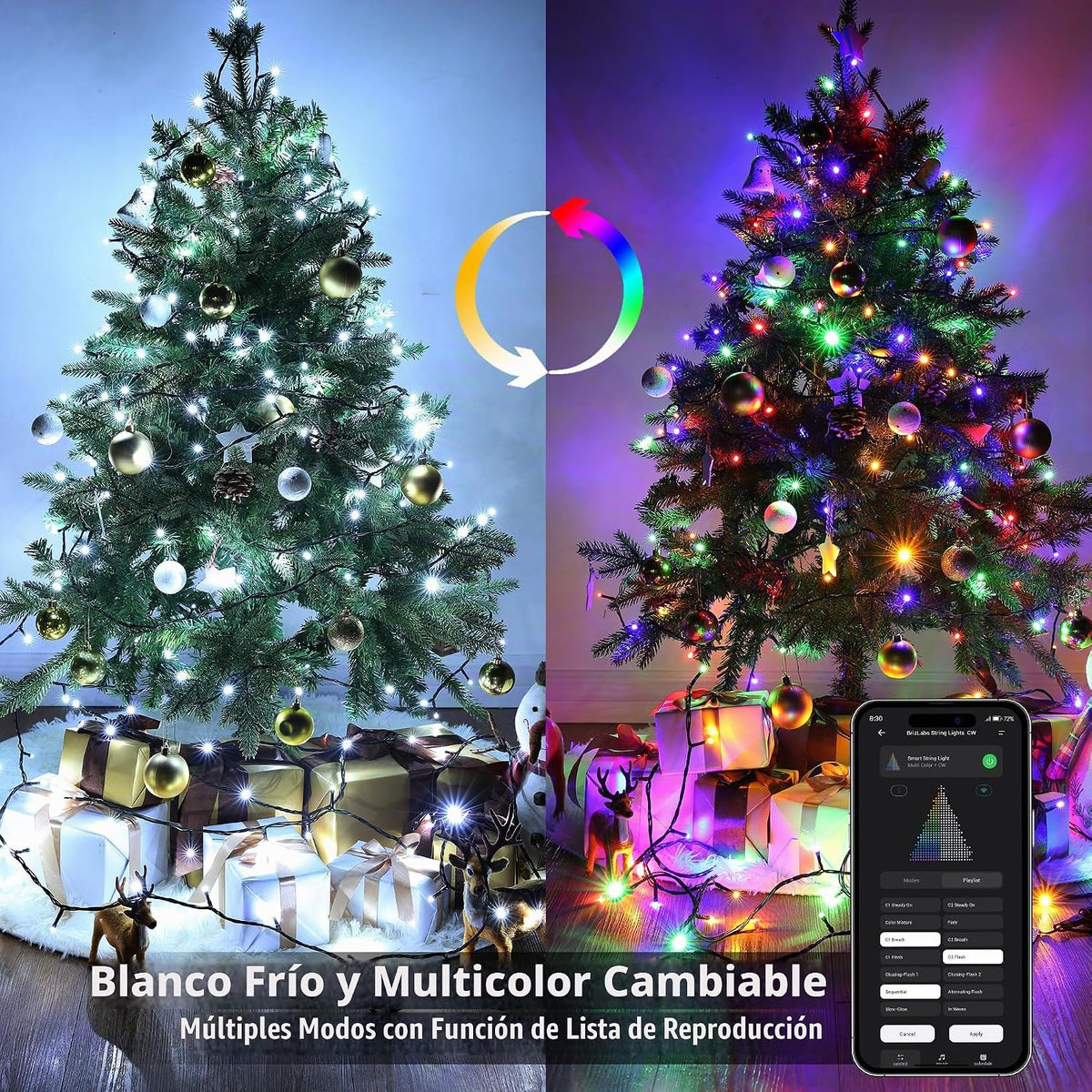 BrizLabs - Guirnalda de luces inteligentes de Navidad, color blanco...