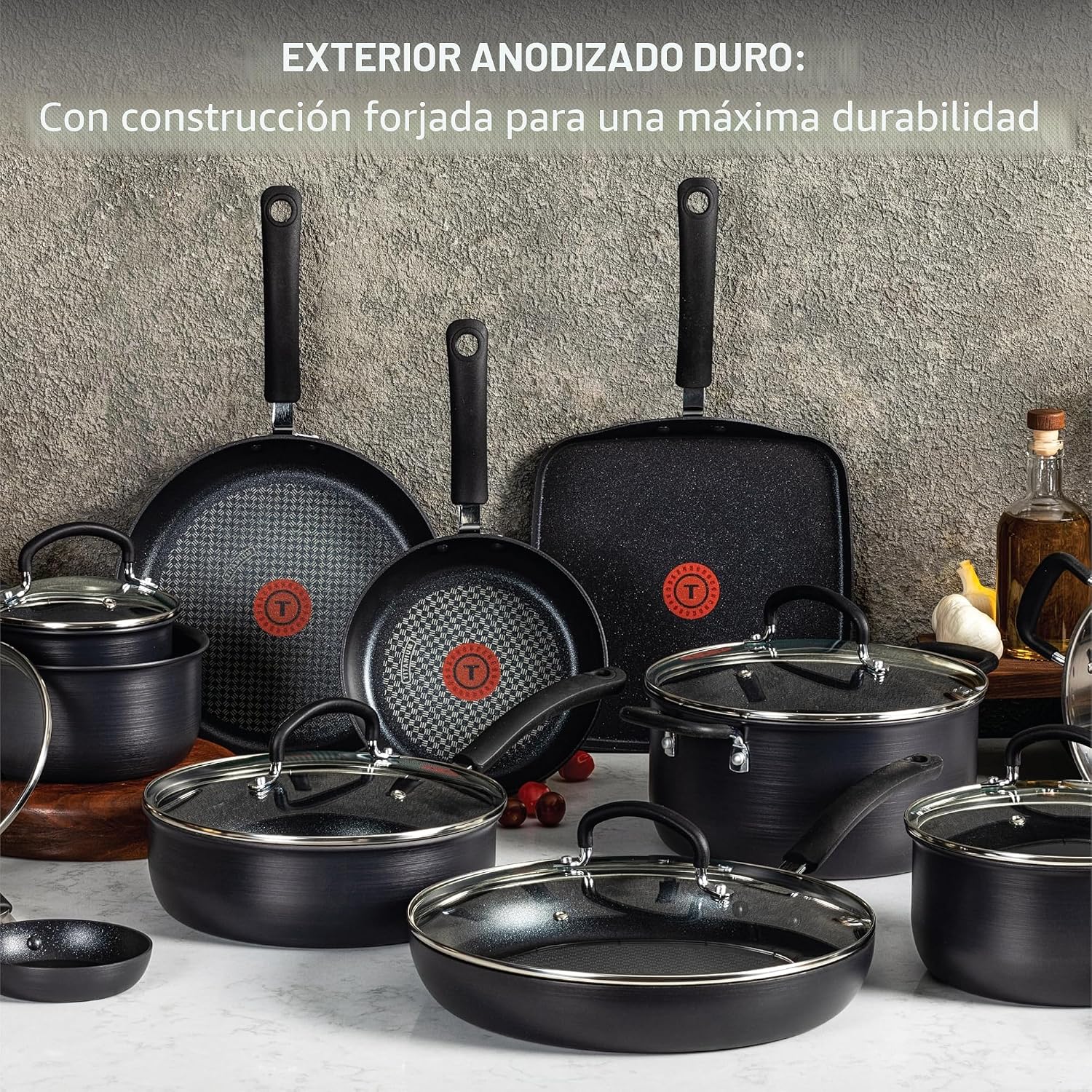 T-Fal Ultimate - Juego de utensilios de cocina anodizados y antiadh...