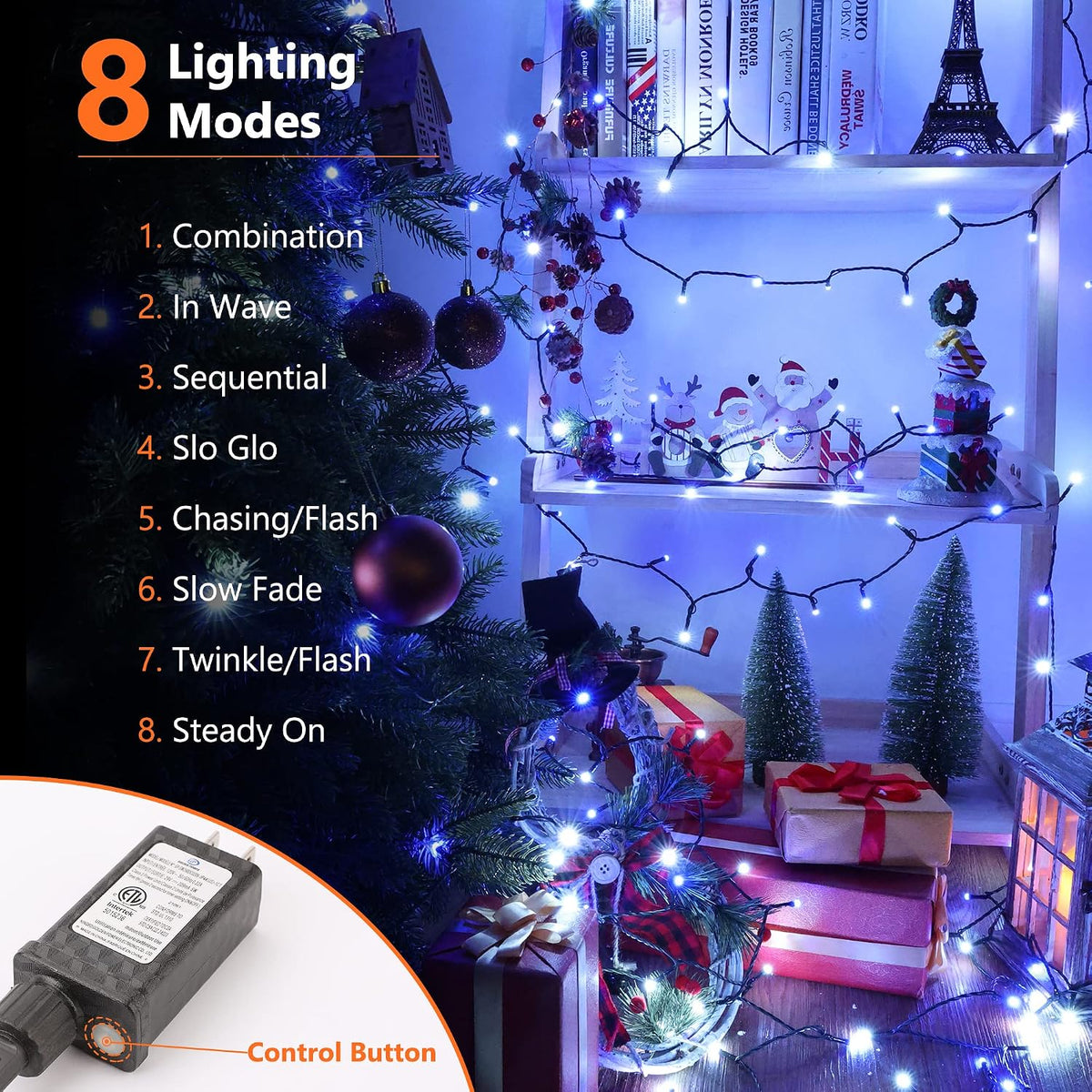 Guirnalda de luces navideñas blancas y azules Brizled para interior...