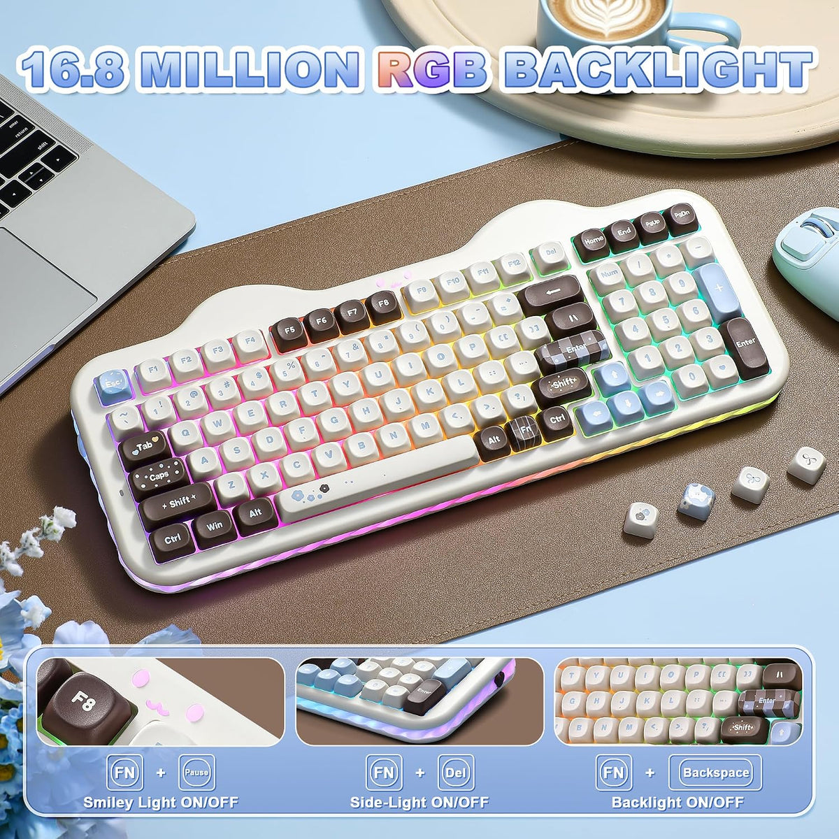 YUNZII Teclado mecánico inalámbrico C98 Cute Cake (Choco, interrupt...