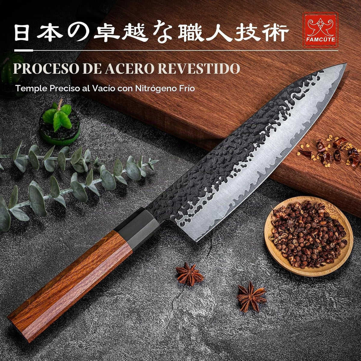 FAMCÜTE Cuchillo japonés personalizado, cuchillo de chef forjado a...