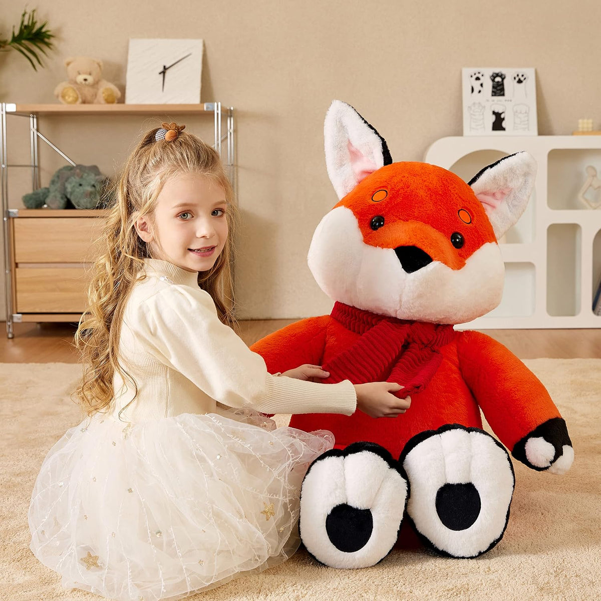 EARTHSOUND Juguete de peluche de zorro gigante, 30 pulgadas, grande...
