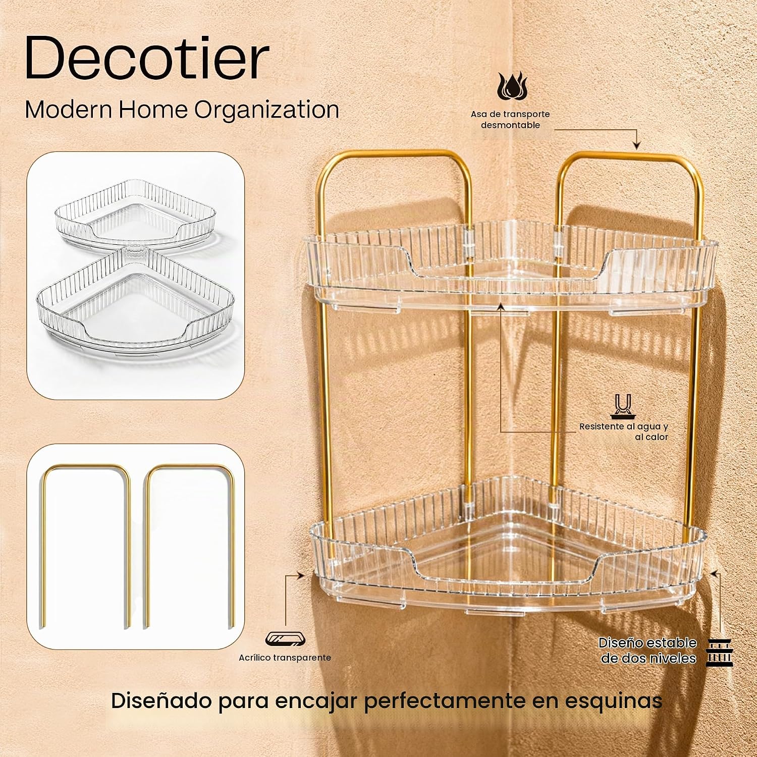 Organizador de baño esquinero de acrílico de 2 niveles, estante red...