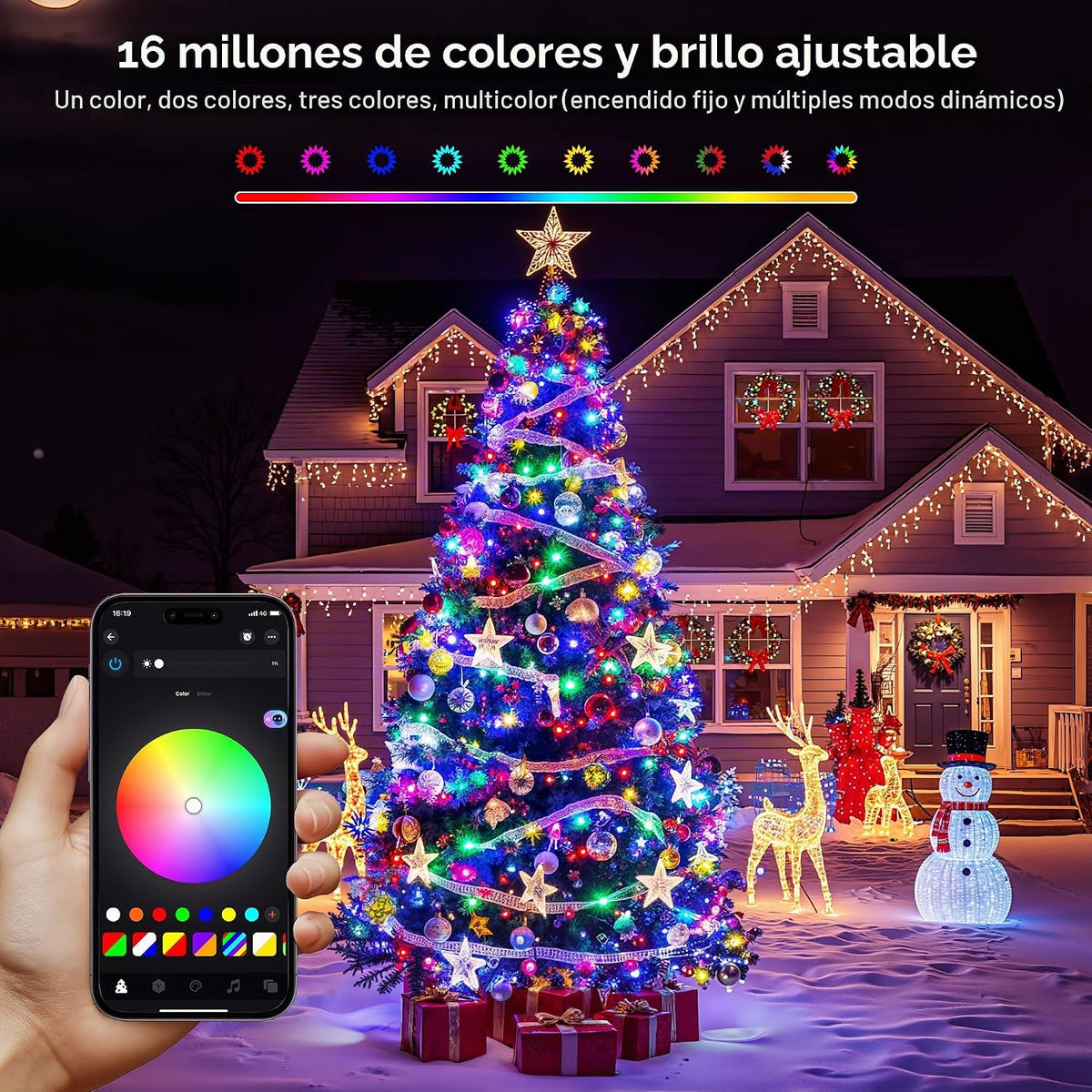 Ollny Luces de Navidad inteligentes de 66 pies, 200 LED, aplicación...