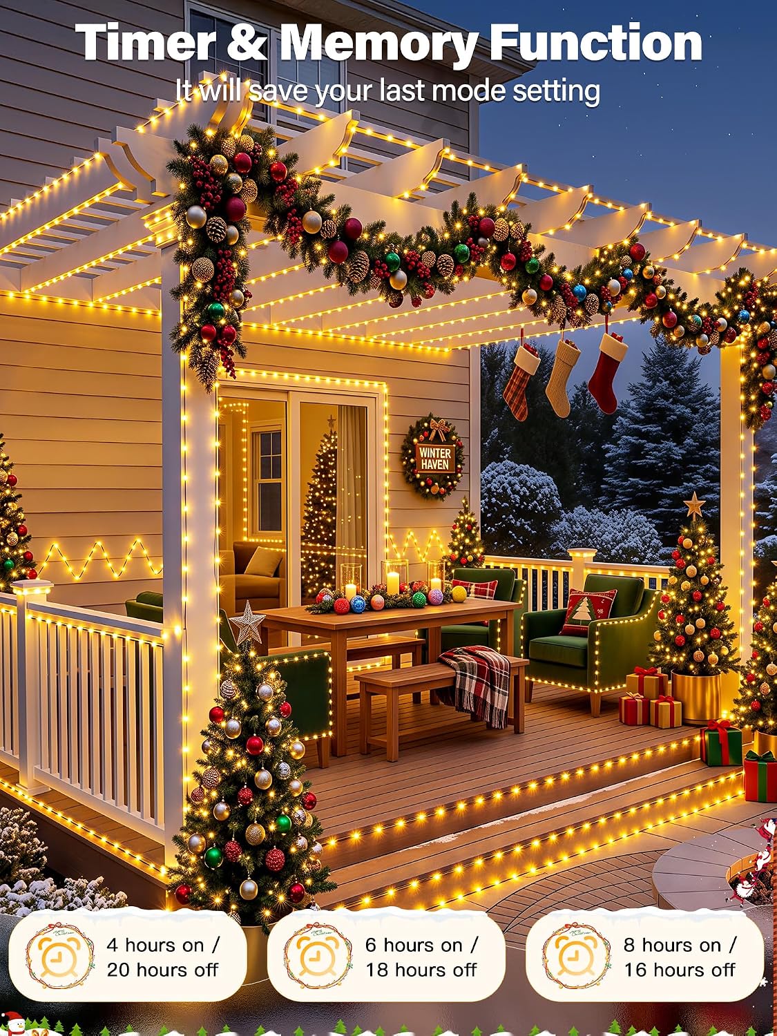 800 luces LED de Navidad de 263 pies IP67 impermeables, blanco cáli...