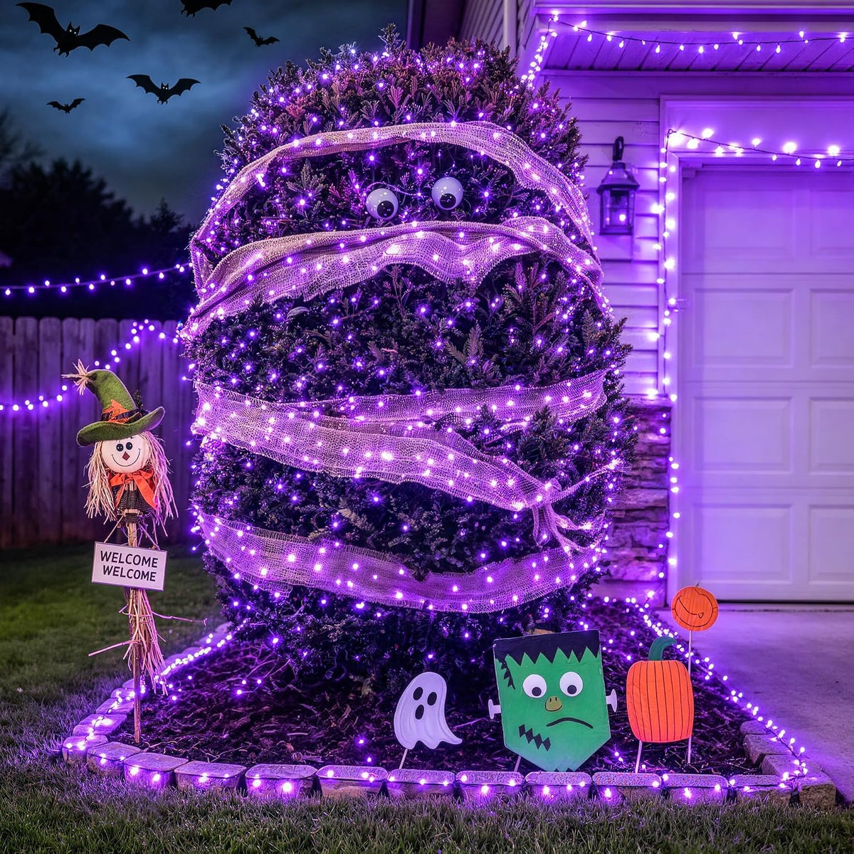 JMEXSUSS Luces moradas de Halloween de 99 pies, 300 luces LED morad...