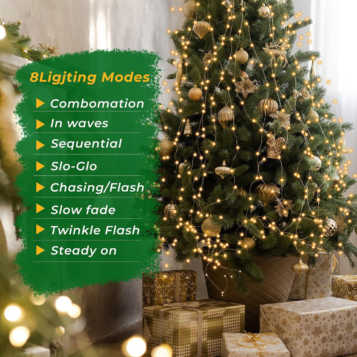 ForChic Luces de árbol de Navidad, 400 luces LED de Navidad con 8 m...