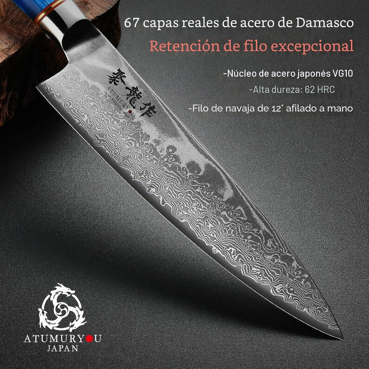 Atumuryou JPCK Juego de cuchillos de chef japonés