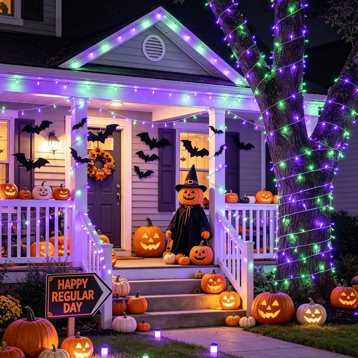 JMEXSUSS 200 luces LED moradas y verdes de Halloween para interiore...
