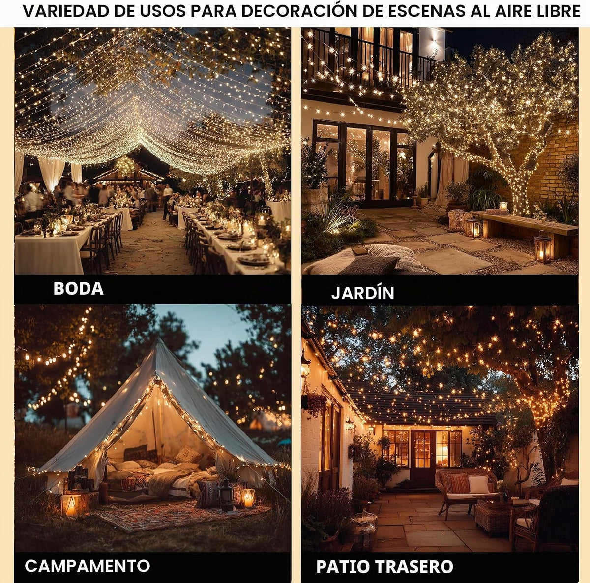 Cadena de luces navideñas brillantes, 600 LED de 196 pies, resisten...