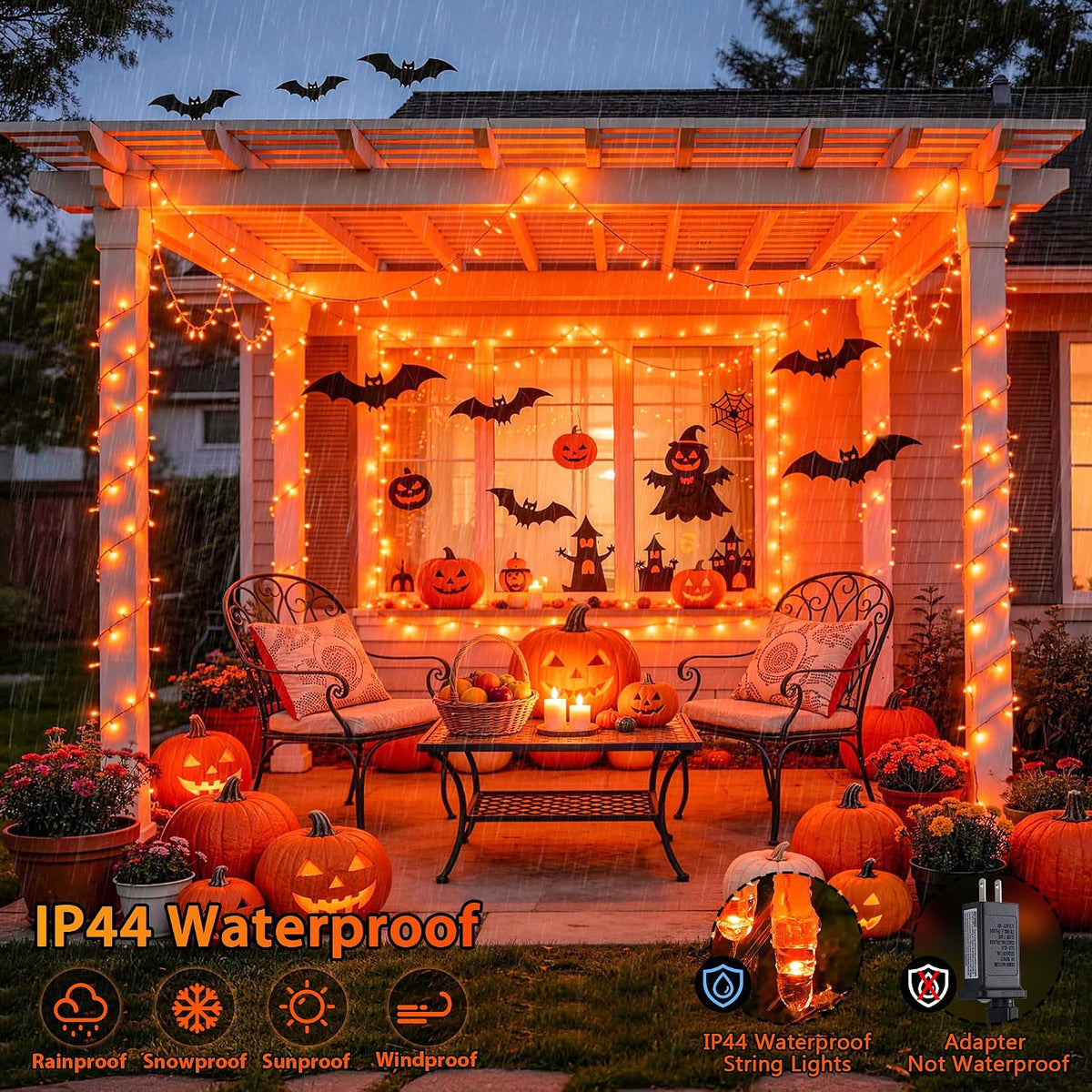 JMEXSUSS 200 luces LED naranjas de Halloween para exteriores, inter...