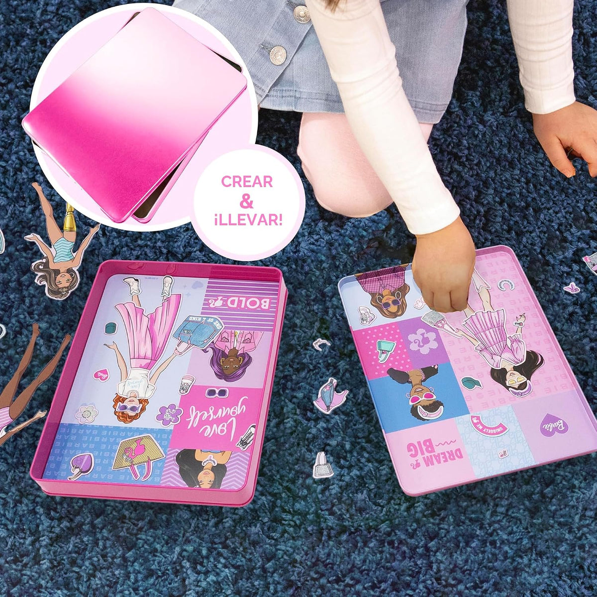 Barbie D.I.Y. Juego magnético de 75 piezas, 3 muñecas magnéticas, m...