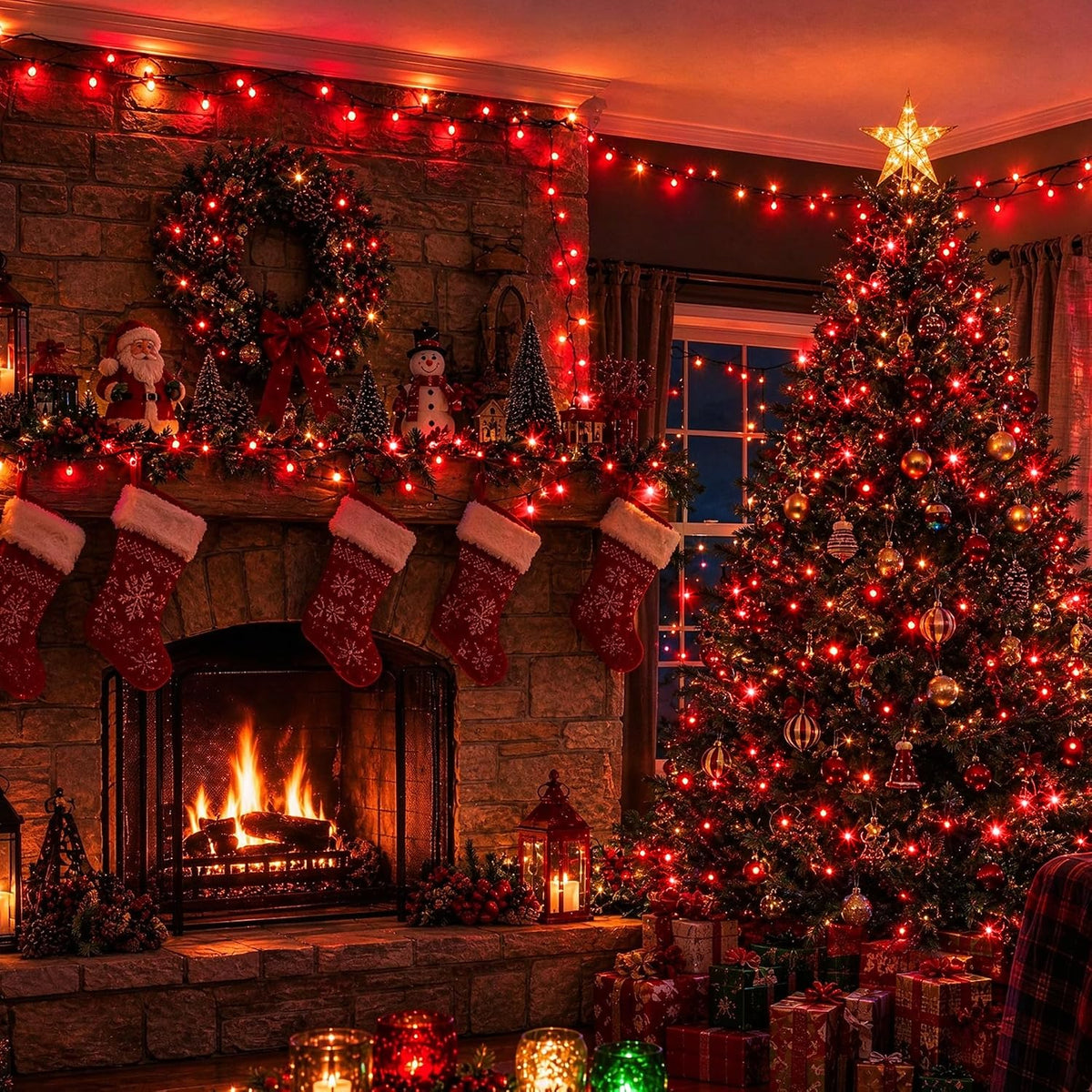 TW SHINE Luces navideñas rojas, 400 LED de 132 pies, luces navideña...
